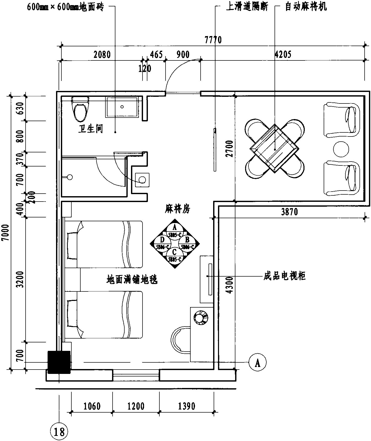 五层麻将房平面布置图 1:75